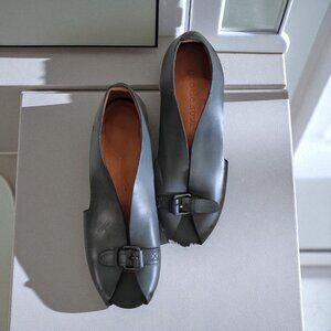 Gentle Souls 'Bless Word' Gray Pep Toe Leather Buckled Women's Flats 6M